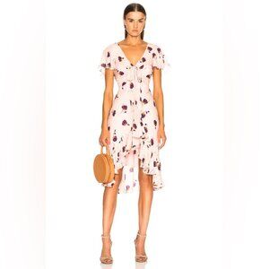 CINQ A SEPT Mateo Floral Ruffle 100% Silk Ruffle Dress in Pearl Blush